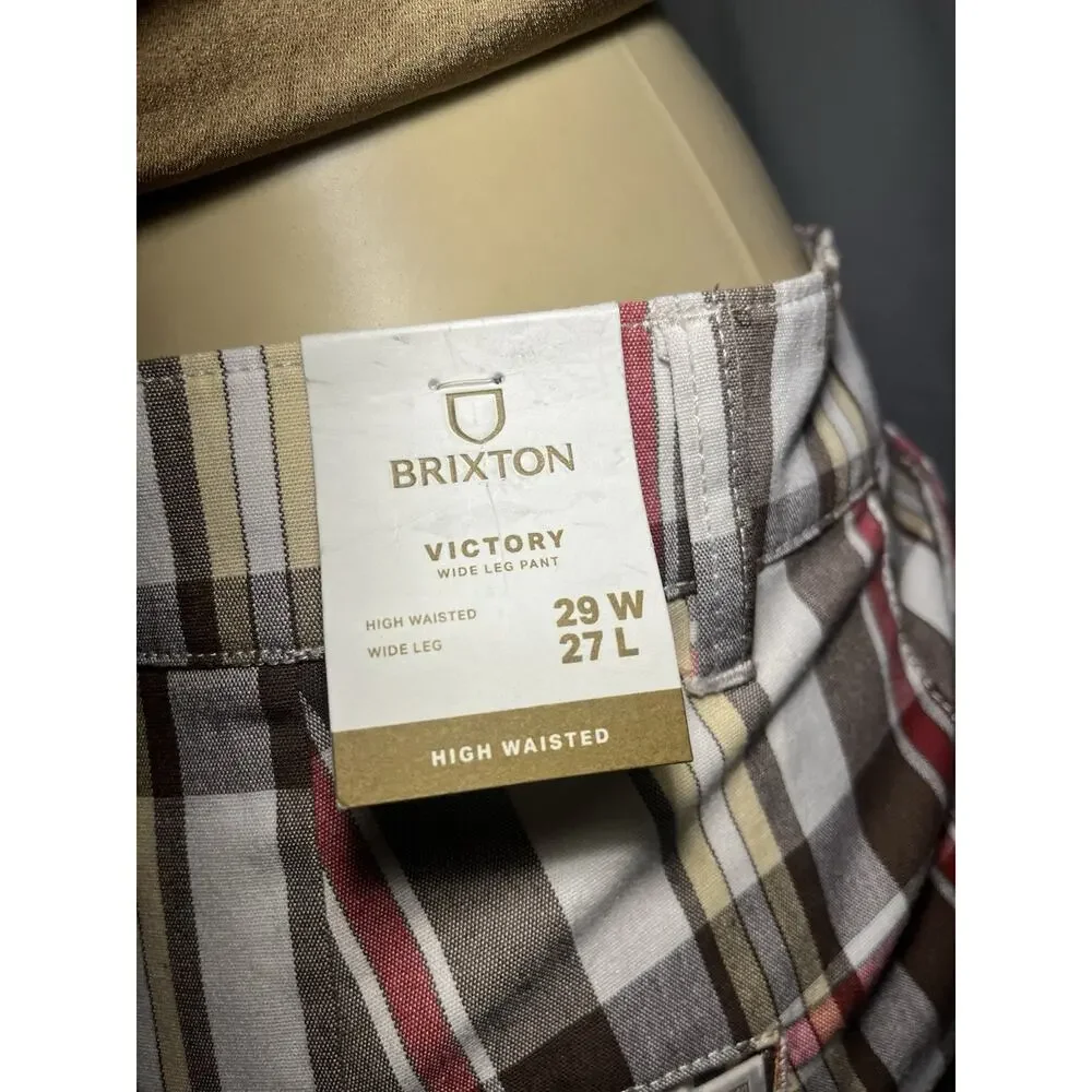 BRIXTON Victory Retro 70'S‎ Wide Leg High Waist Cropped Plaid Pants 29X27 NWT